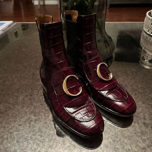 Chloe C Flat Chelsea Boots Burgundy - Picture 5 of 8